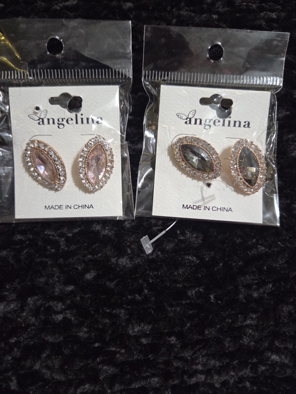 Angelina Rose Gold Marquise Crystal Stud Earrings - Pink & Gray